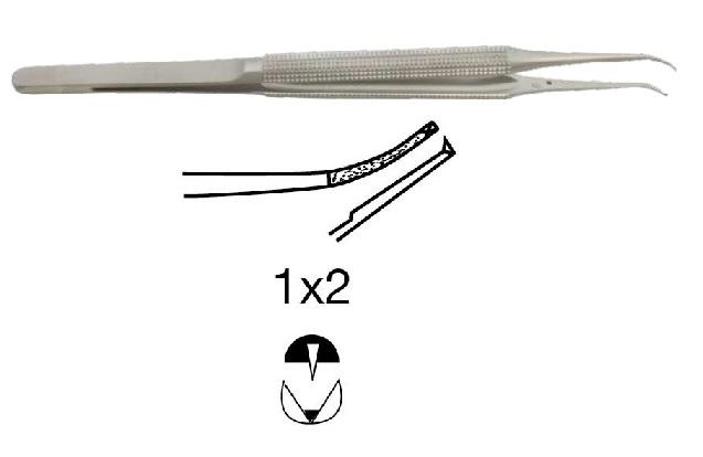 Мікро-пінцет; округлена вигнута ручка; 0,7мм; 1х2 зубці 15,0см; алмазне покриття. Tontarra Medizintechnik GmbH